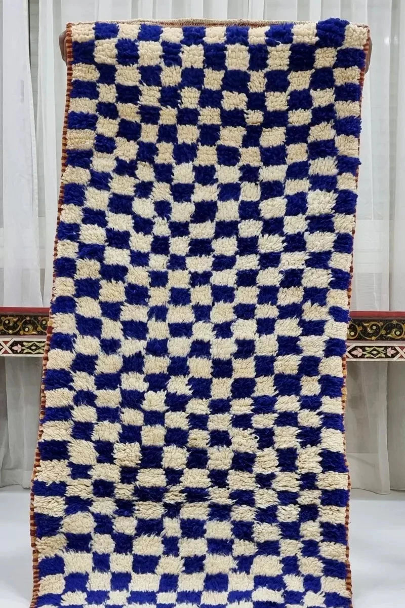 Boujaad Moroccan Rug - Blue Checkers-lobo-lobo nosara