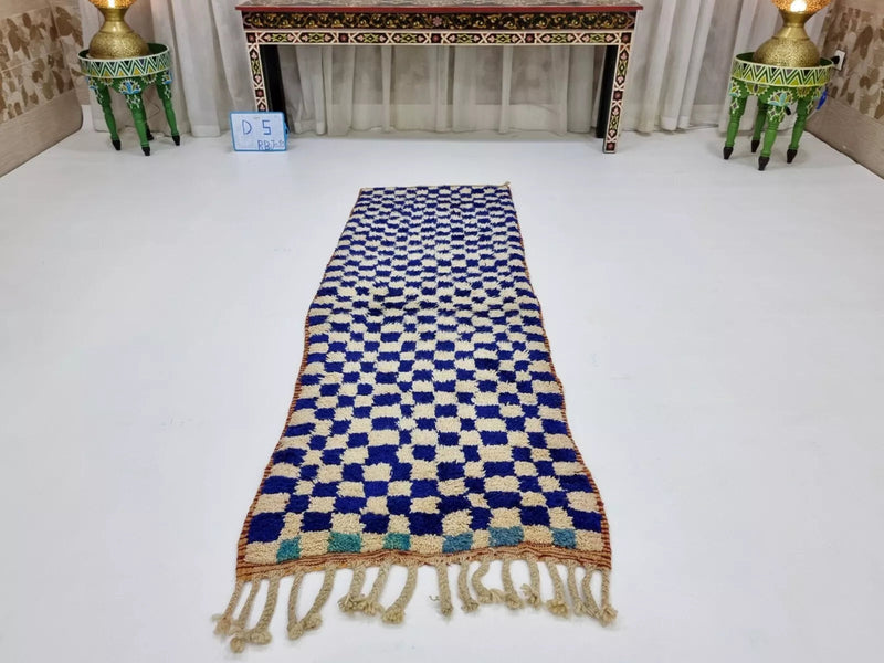 Boujaad Moroccan Rug - Blue Checkers-lobo-lobo nosara