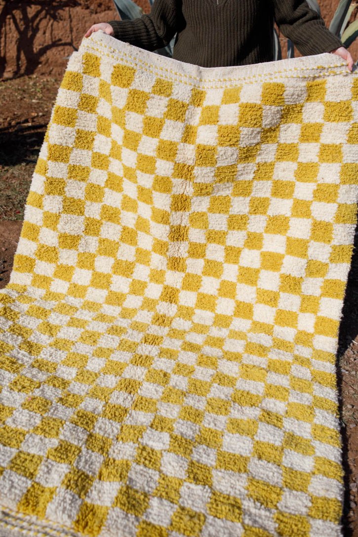 Boujaad Moroccan Rug - Yellow Checkered-lobo-lobo nosara