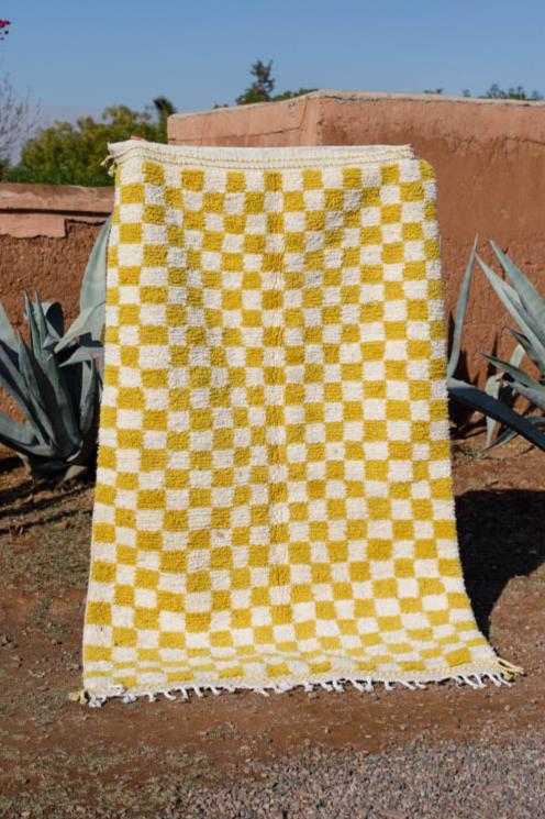 Boujaad Moroccan Rug - Yellow Checkered-lobo-lobo nosara