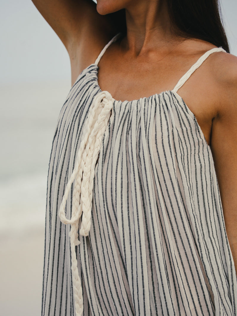 Breeze Beach Dress - Black Stripes-The Handloom-lobo nosara