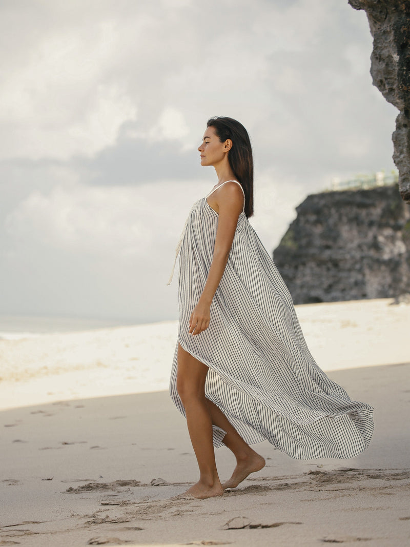 Breeze Beach Dress - Black Stripes-The Handloom-lobo nosara