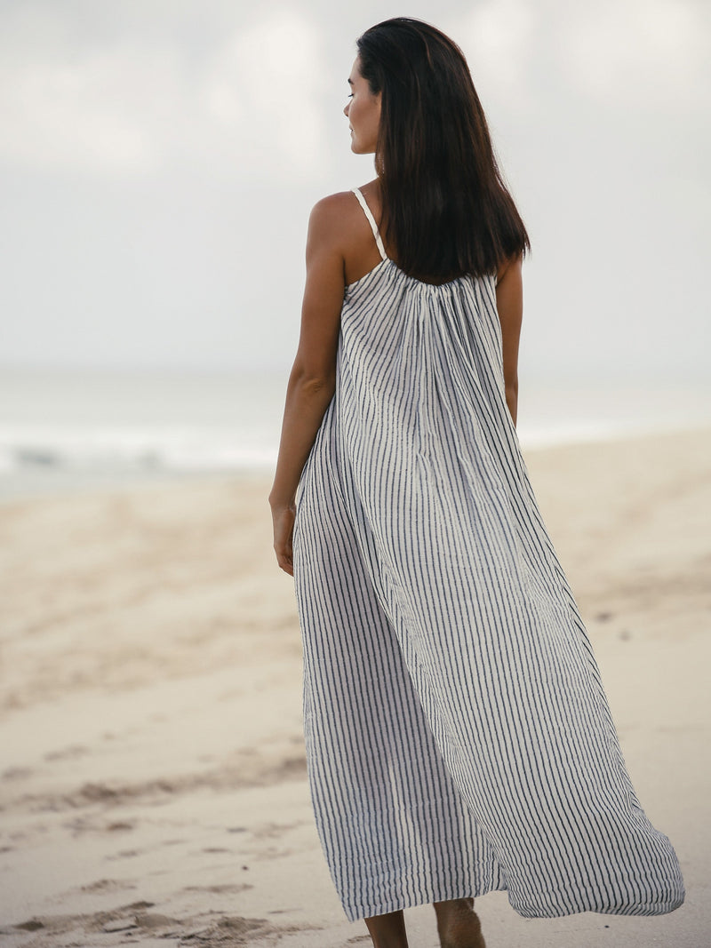 Breeze Beach Dress - Black Stripes-The Handloom-lobo nosara