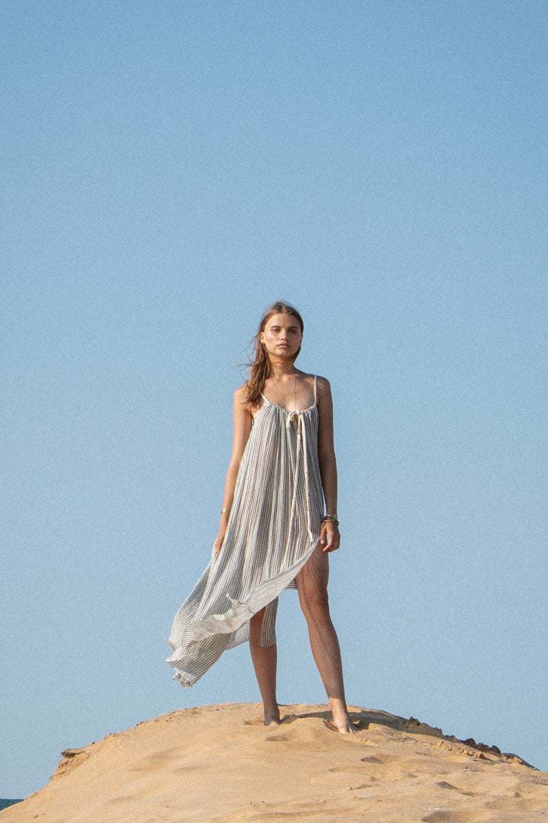 Breeze Beach Dress - Black Stripes-The Handloom-lobo nosara