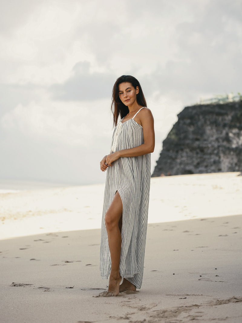 Breeze Beach Dress - Black Stripes-The Handloom-lobo nosara