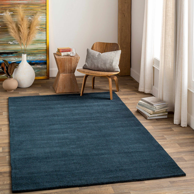 Brockton Solid Wool Dark Blue Area Rug-Boutique Rugs-lobo nosara