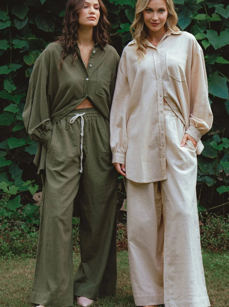 Calin Wide Leg Linen Pants - Khaki-BALI ELF-lobo nosara