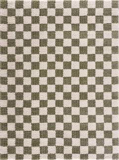 Canika Green Checkered Washable Plush Rug
