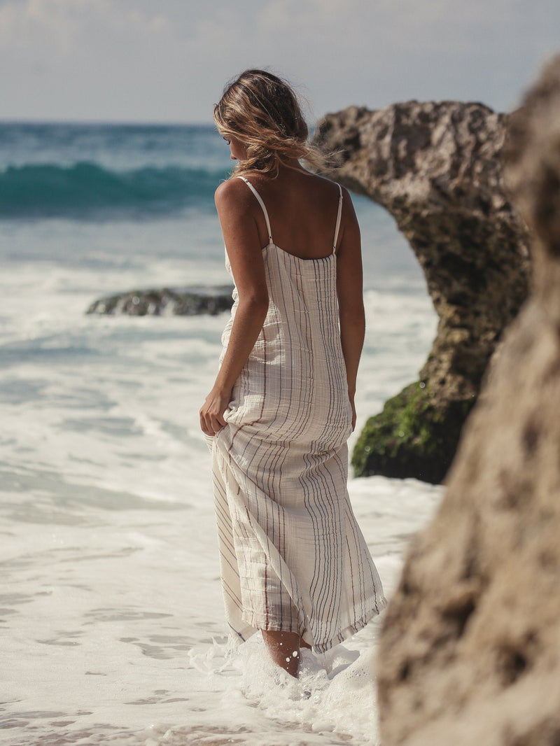 Celia Striped Dress - Natural-The Handloom-lobo nosara