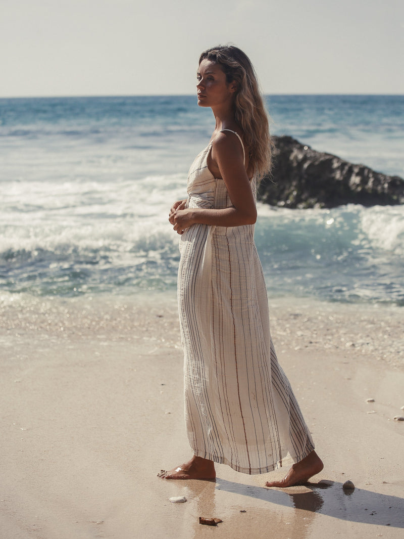 Celia Striped Dress - Natural-The Handloom-lobo nosara