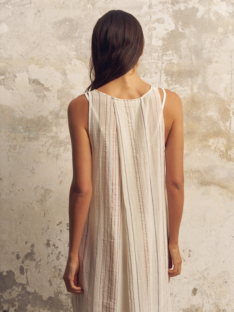 Day Break Dress - Natural With Stripes-The Handloom-lobo nosara