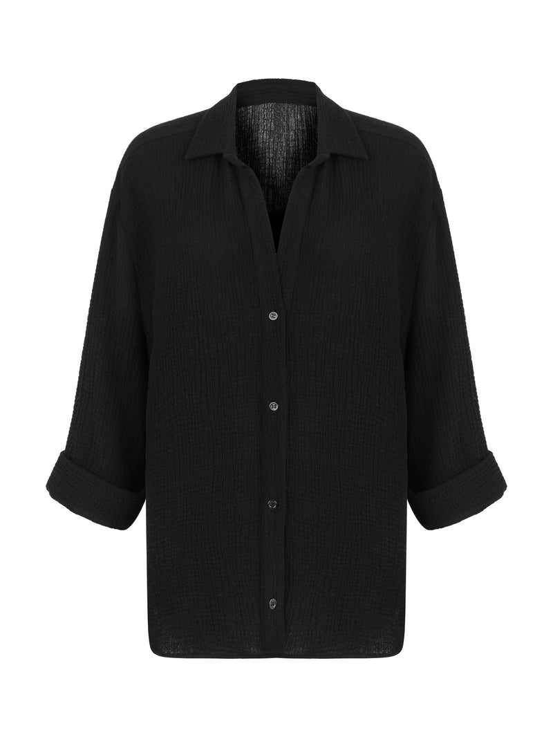 Echo Maxi Shirt - Black-The Handloom-lobo nosara