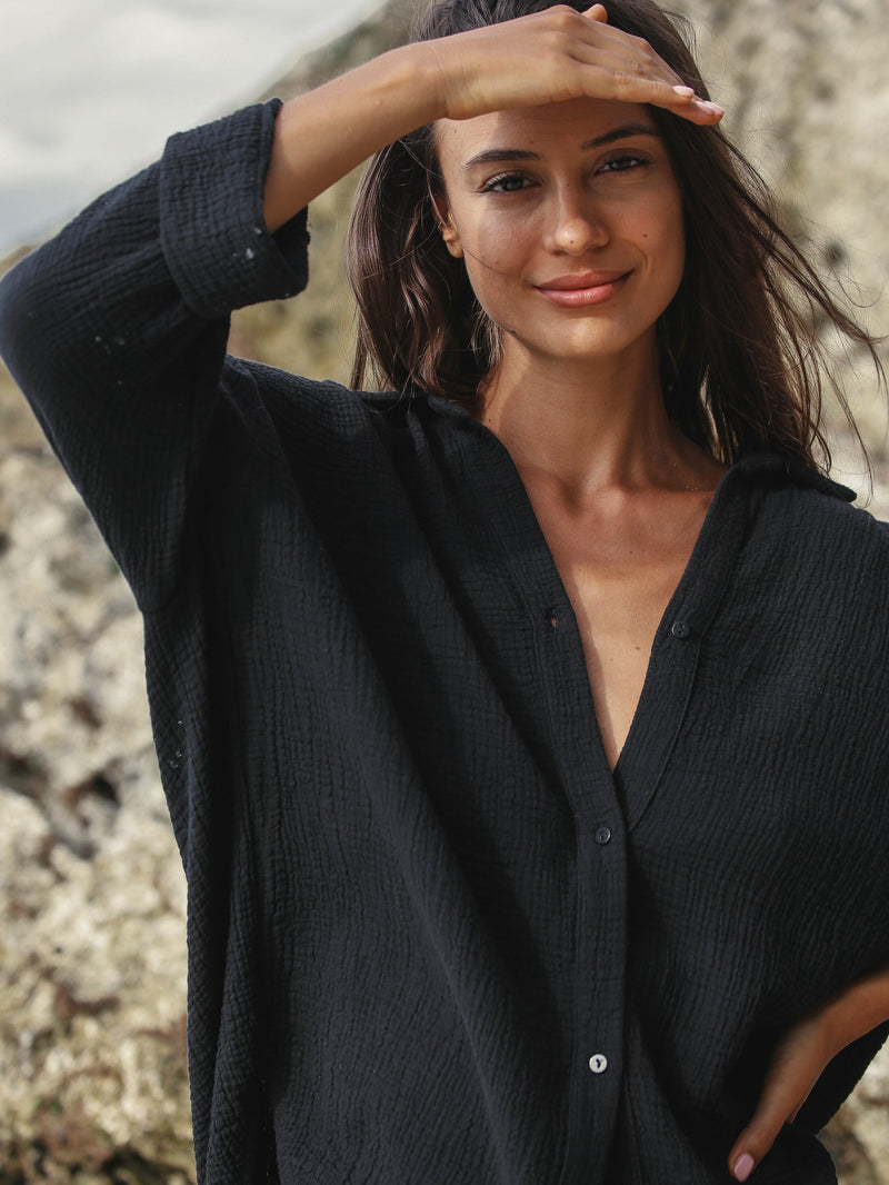 Echo Maxi Shirt - Black-The Handloom-lobo nosara