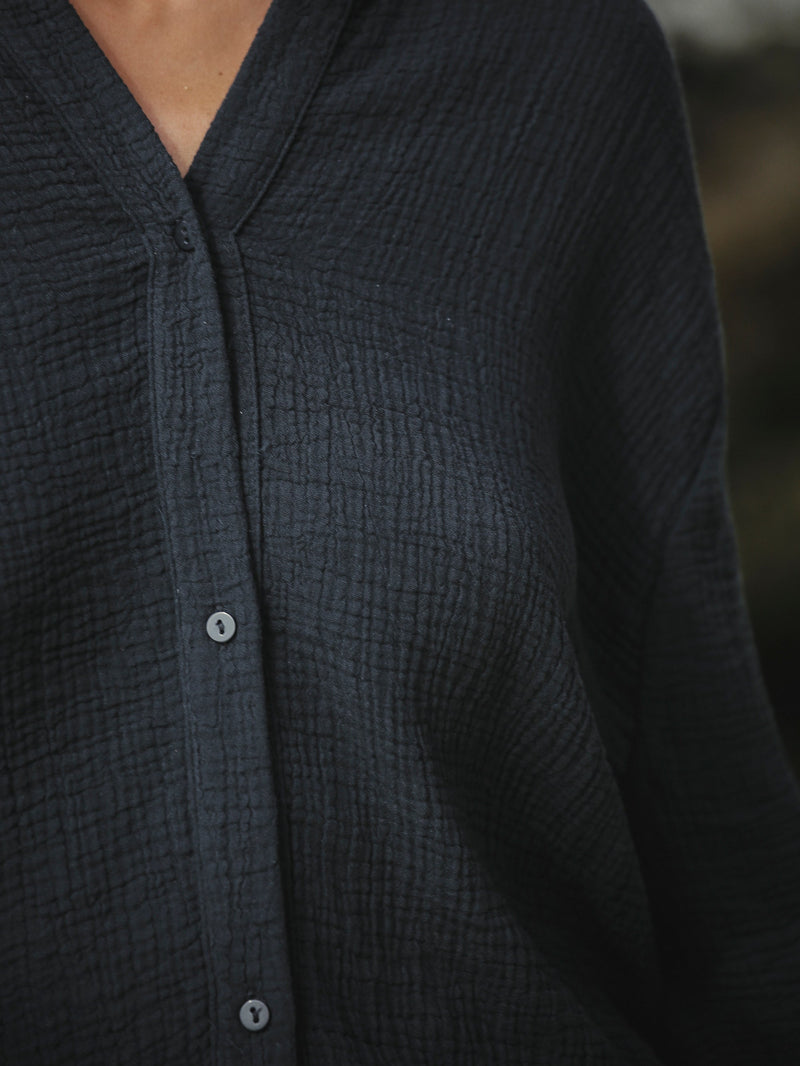 Echo Maxi Shirt - Black-The Handloom-lobo nosara