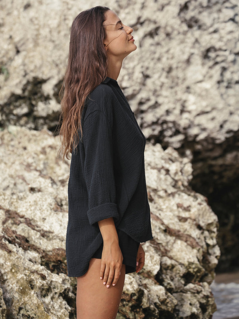 Echo Maxi Shirt - Black-The Handloom-lobo nosara