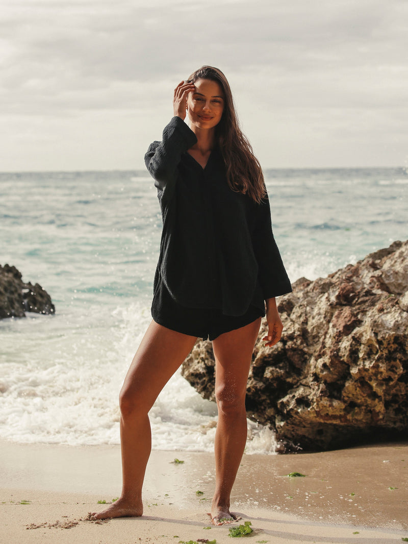 Echo Maxi Shirt - Black-The Handloom-lobo nosara