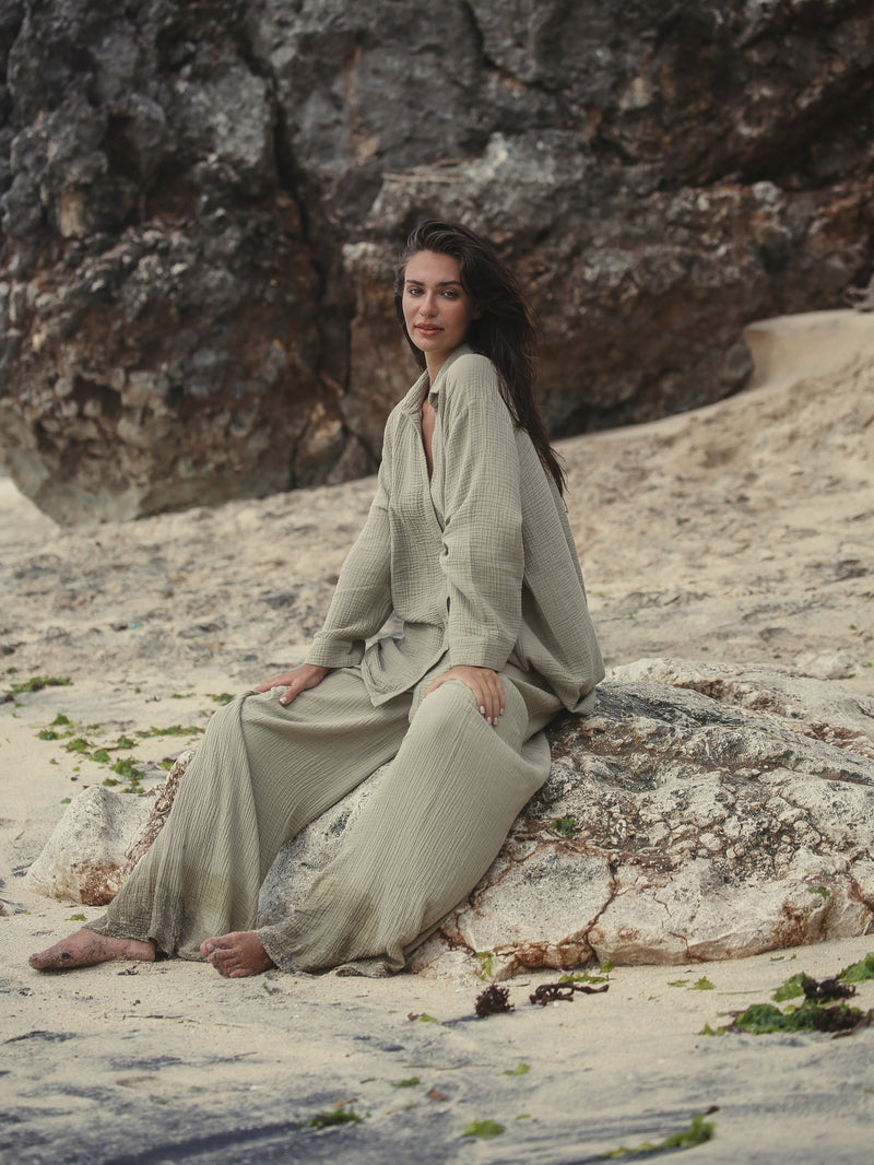 Echo Maxi Shirt - Khaki Green-The Handloom-lobo nosara