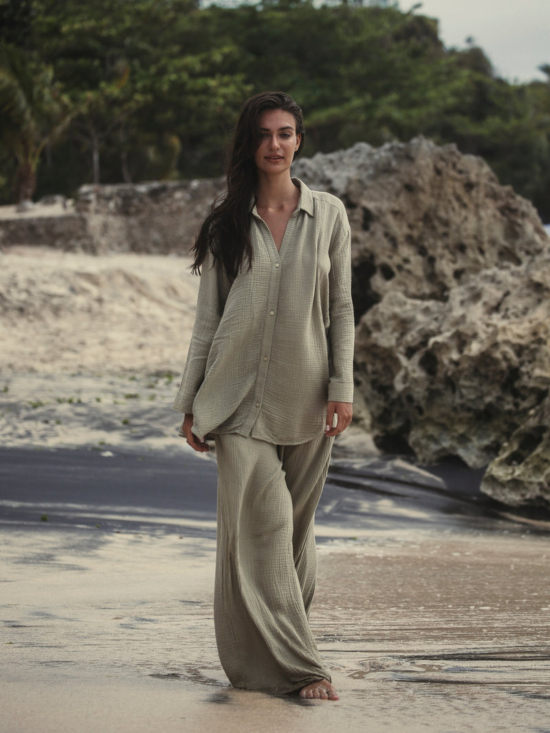 Echo Maxi Shirt - Khaki Green-The Handloom-lobo nosara