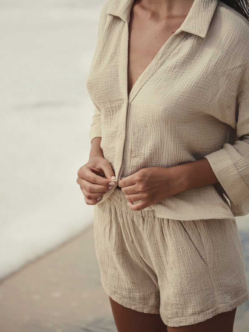 Echo Mini Shirt - Oatmeal-The Handloom-lobo nosara