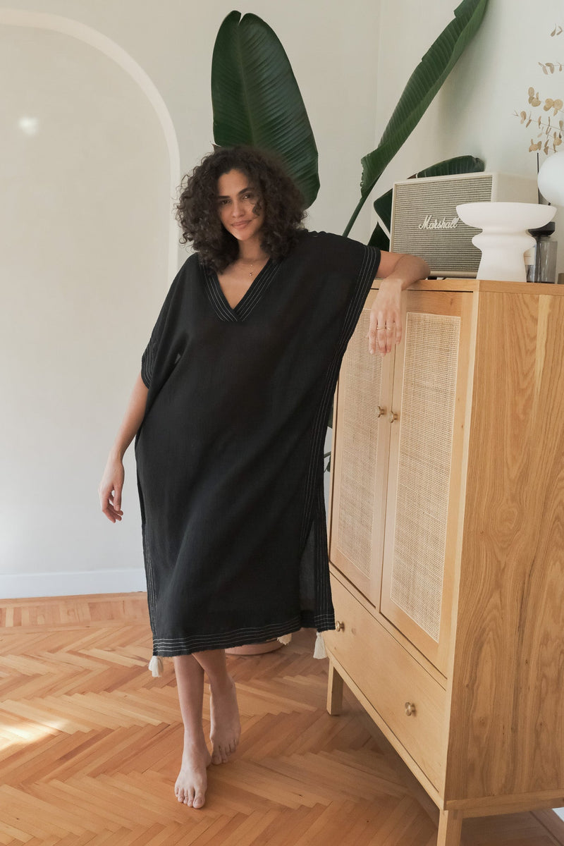 Ela Kaftan - Black-The Handloom-lobo nosara