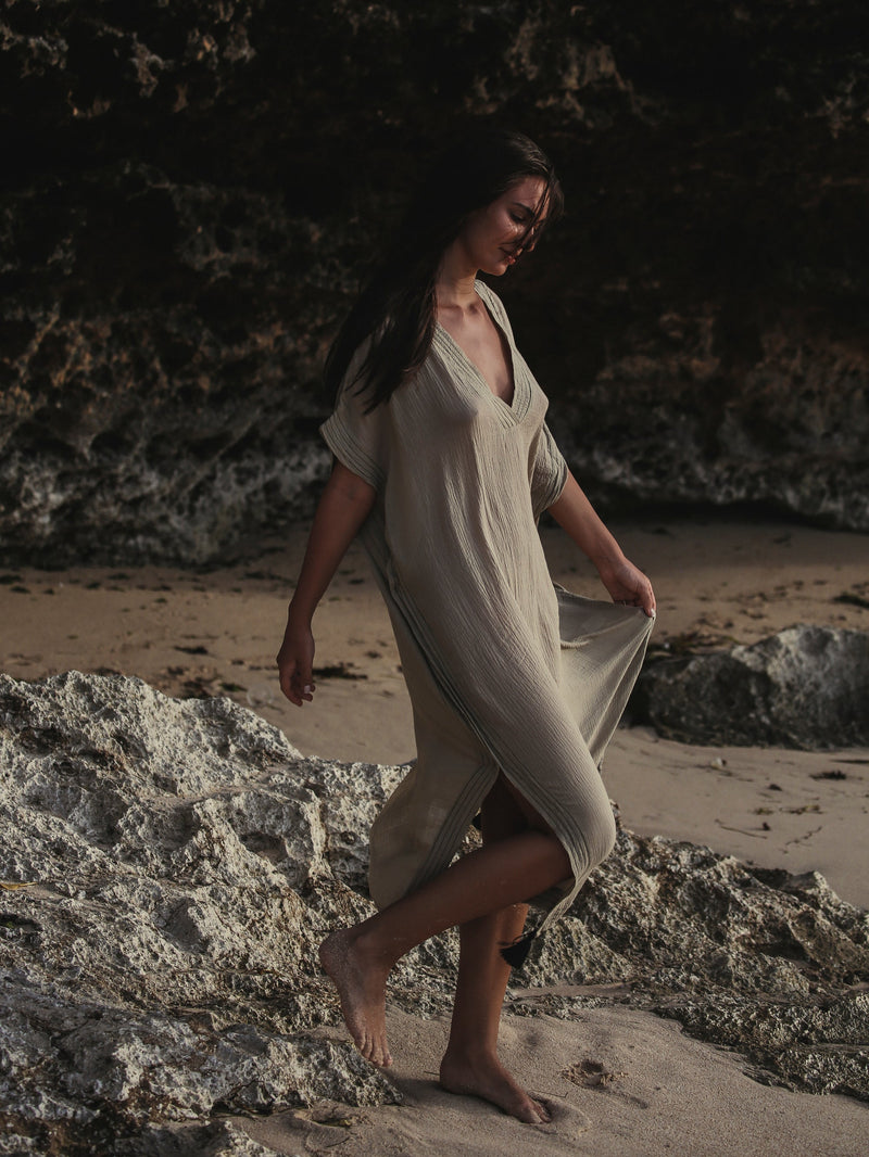 Ela Kaftan - Khaki Green-The Handloom-lobo nosara