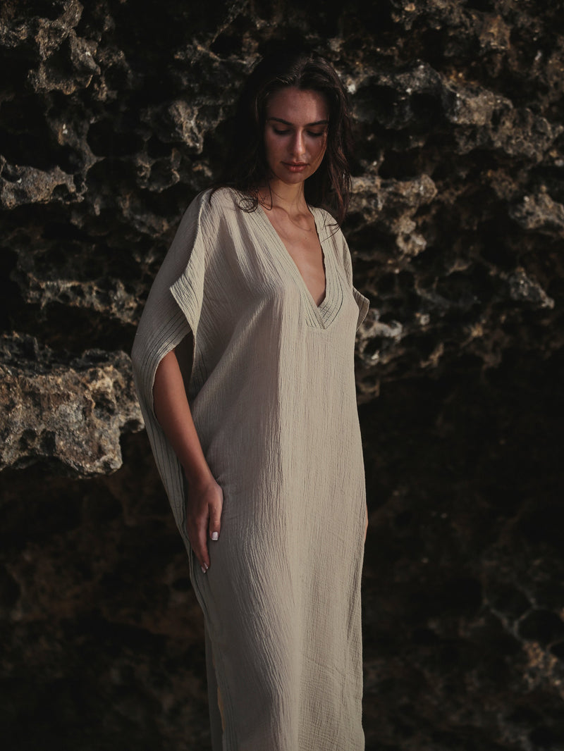 Ela Kaftan - Khaki Green-The Handloom-lobo nosara