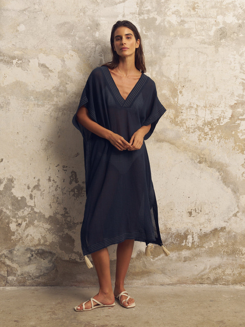 Ela Kaftan - Navy-The Handloom-lobo nosara