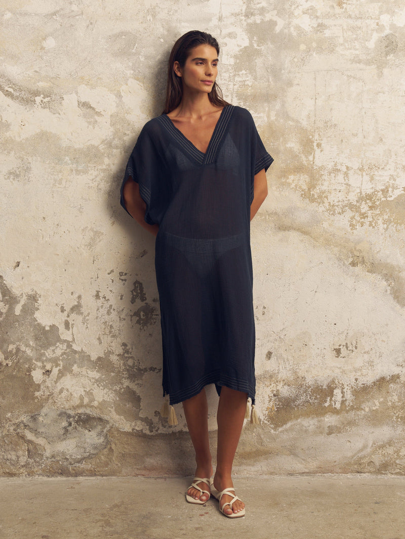 Ela Kaftan - Navy-The Handloom-lobo nosara