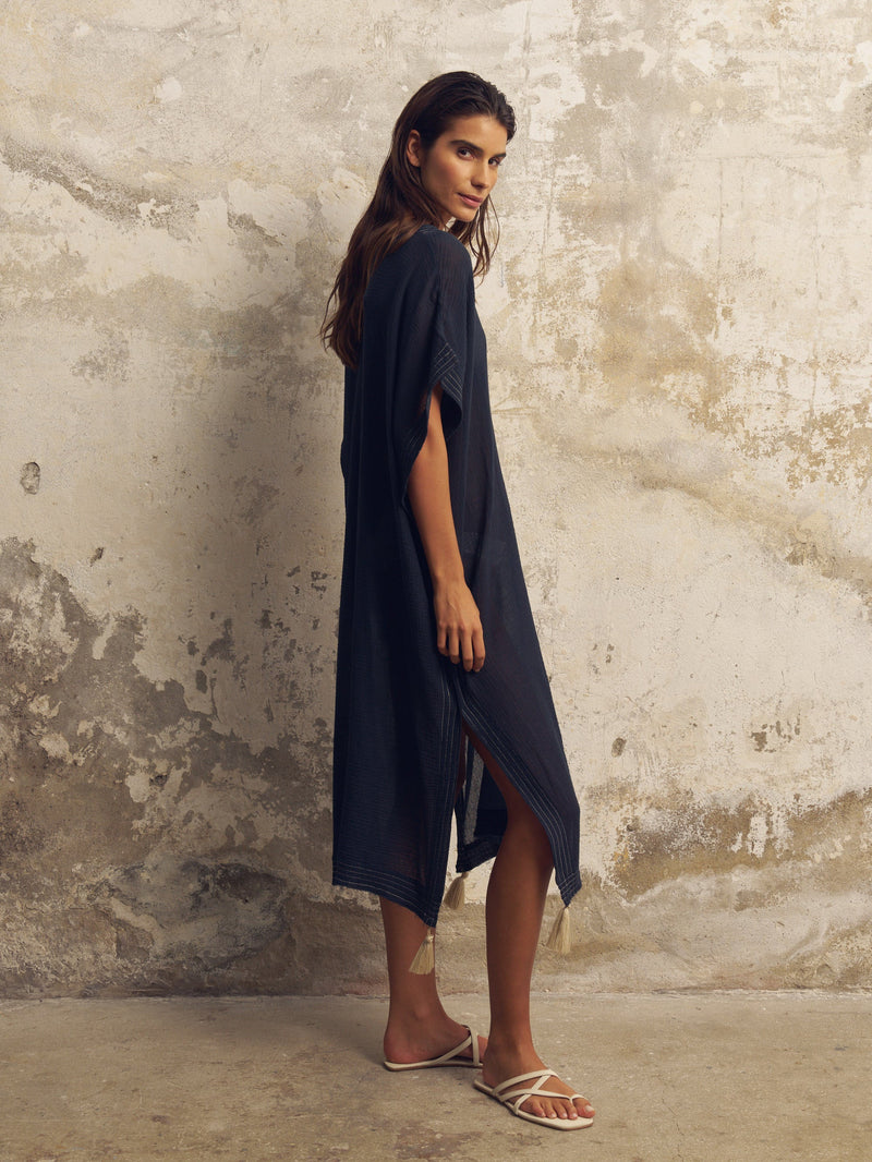 Ela Kaftan - Navy-The Handloom-lobo nosara