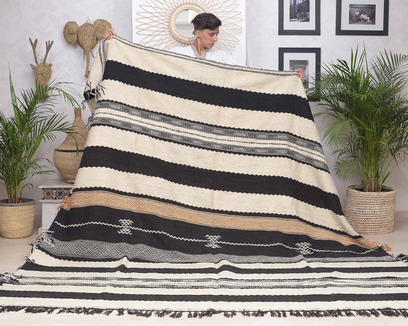 Flat weave Moroccan Rug - Black Stripes-Moroccan Rugs-lobo nosara