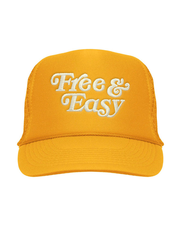 Free & Easy Embroidered Trucker Hat Yellow-Free & Easy-lobo nosara