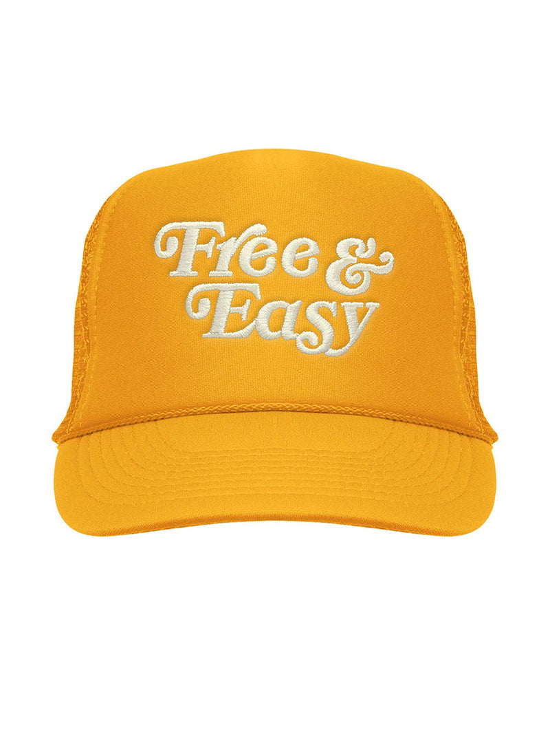 Free & Easy Embroidered Trucker Hat Yellow-Free & Easy-lobo nosara