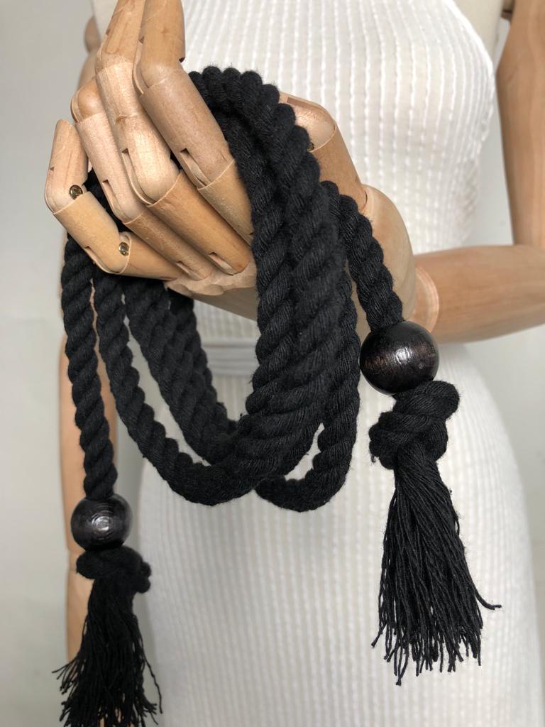 Gia Rope Belt - Black-The Handloom-lobo nosara