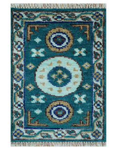 Hand knotted 2x3 Teal Traditional Khotan Design Wool Area Rug-The Rug Decor-lobo nosara