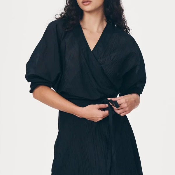black silk wrap mini dress Isla Silk Wrap Mini Dress – lobo nosara