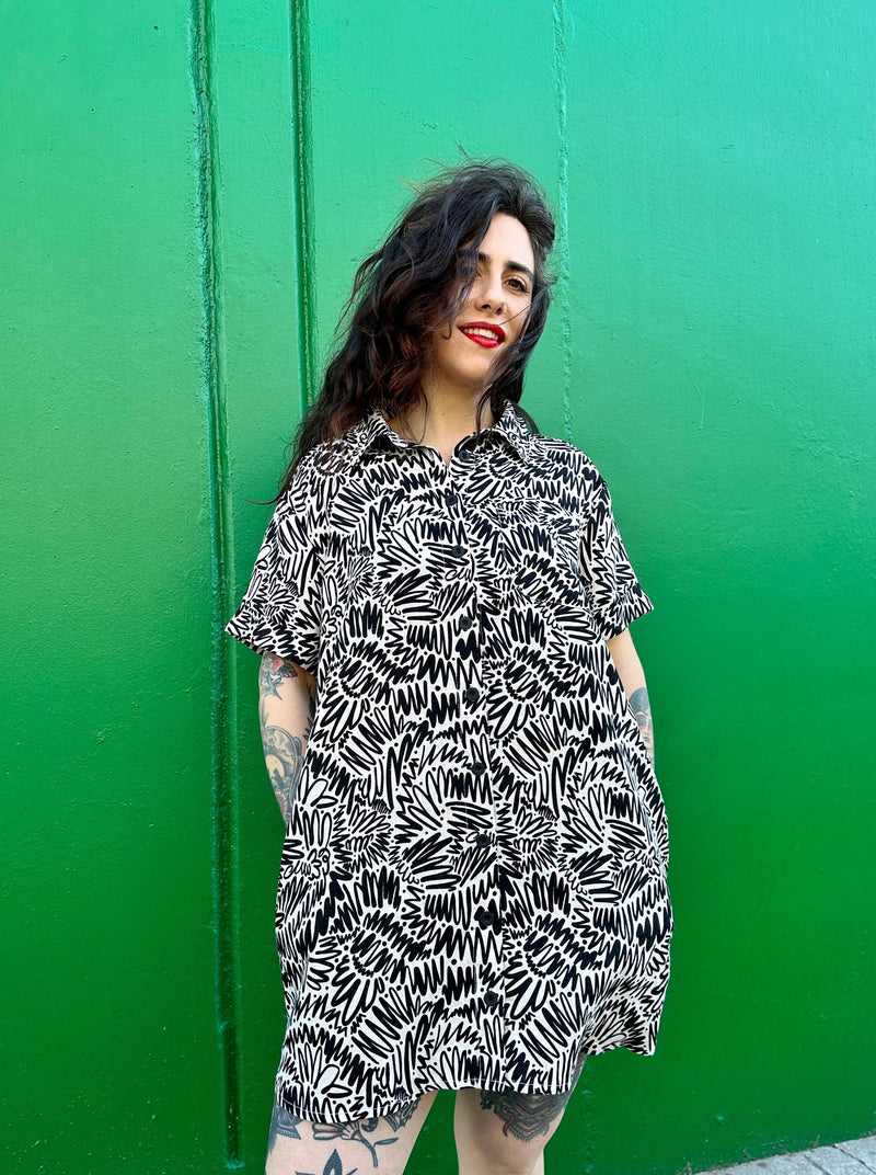 Linen Shirt Dress Zig Zag-NOOWORKS-lobo nosara