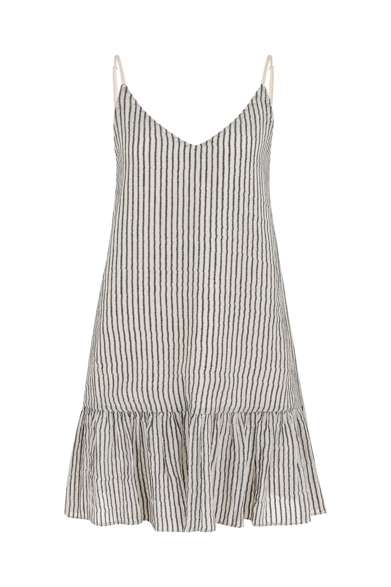 Liv Mini Ruffle Dress - Black Stripes-The Handloom-lobo nosara