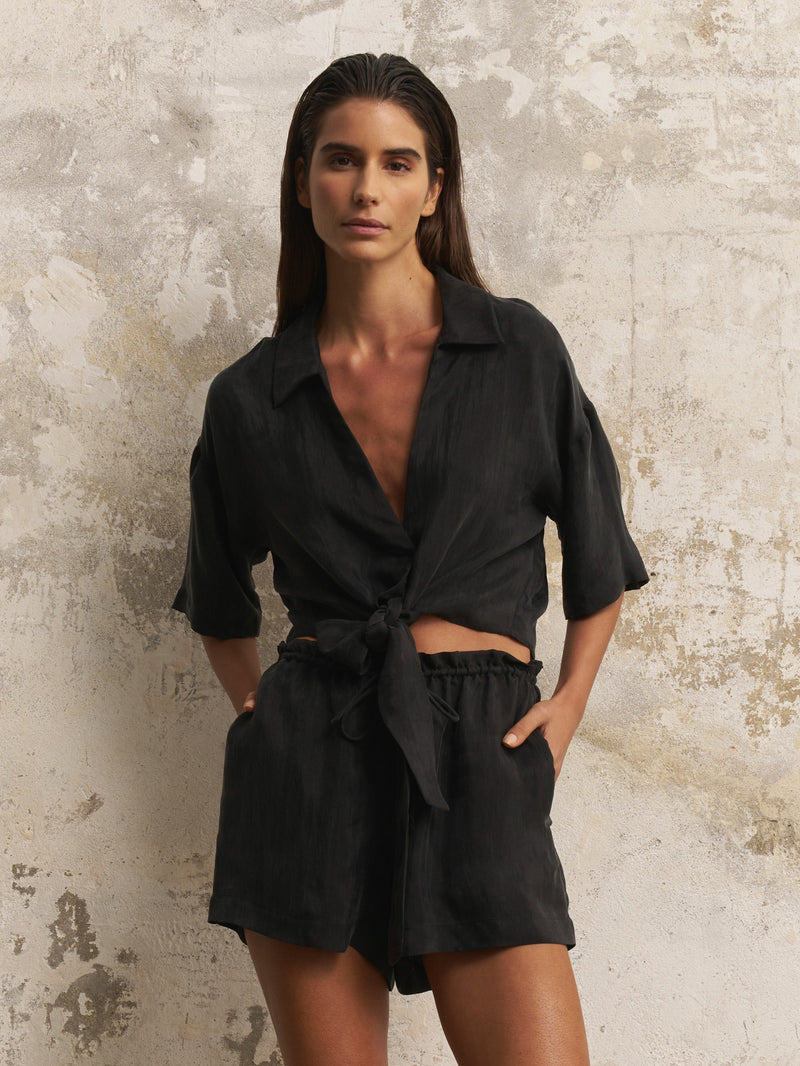 Lucid Tie Shirt - Black-The Handloom-lobo nosara