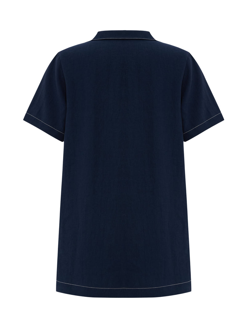 Mae Popover Mini Dress - Navy-The Handloom-lobo nosara