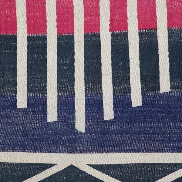 Navy Blue with Natural Stripes Printed Rug-Casa Amarosa-lobo nosara