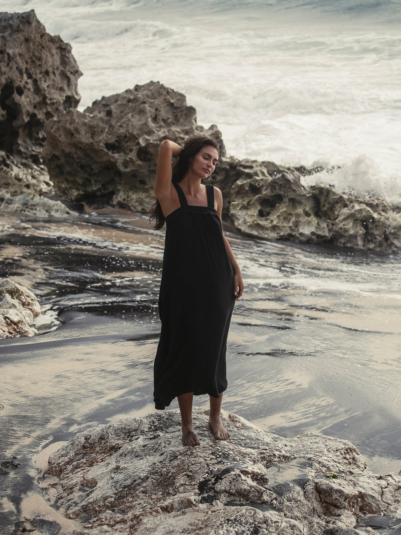 Noa Maxi Dress - Black-The Handloom-lobo nosara