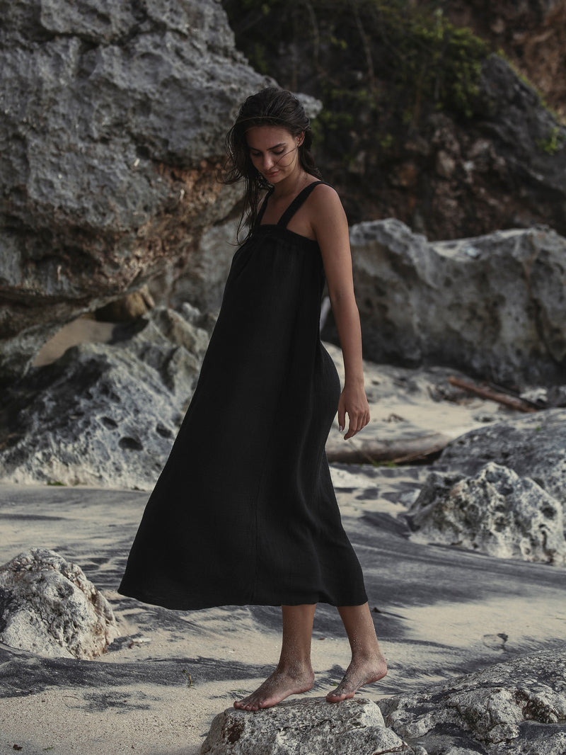 Noa Maxi Dress - Black-The Handloom-lobo nosara