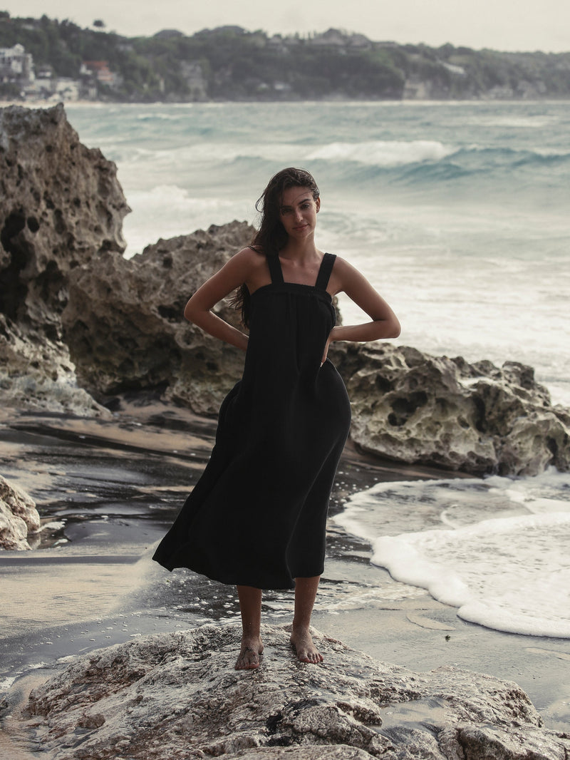 Noa Maxi Dress - Black-The Handloom-lobo nosara
