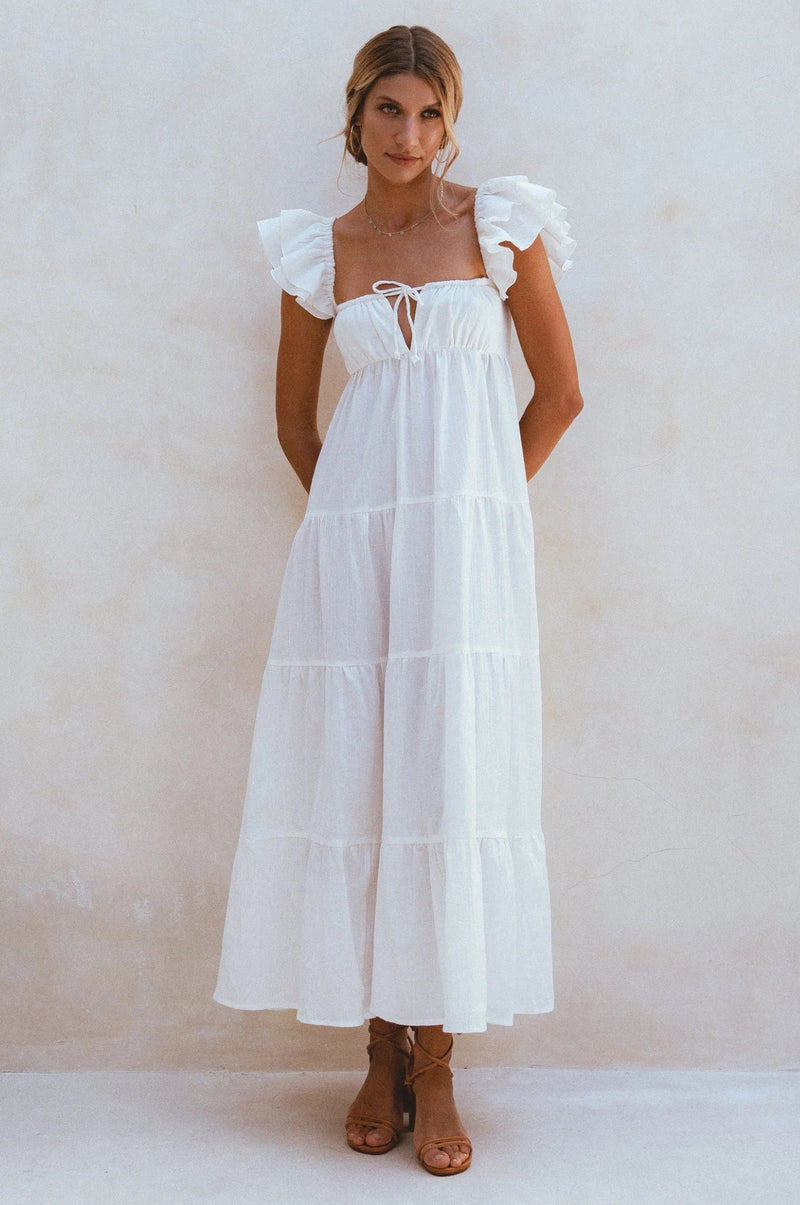 Nymph Bohemian Linen Maxi Dress - White-BALI ELF-lobo nosara