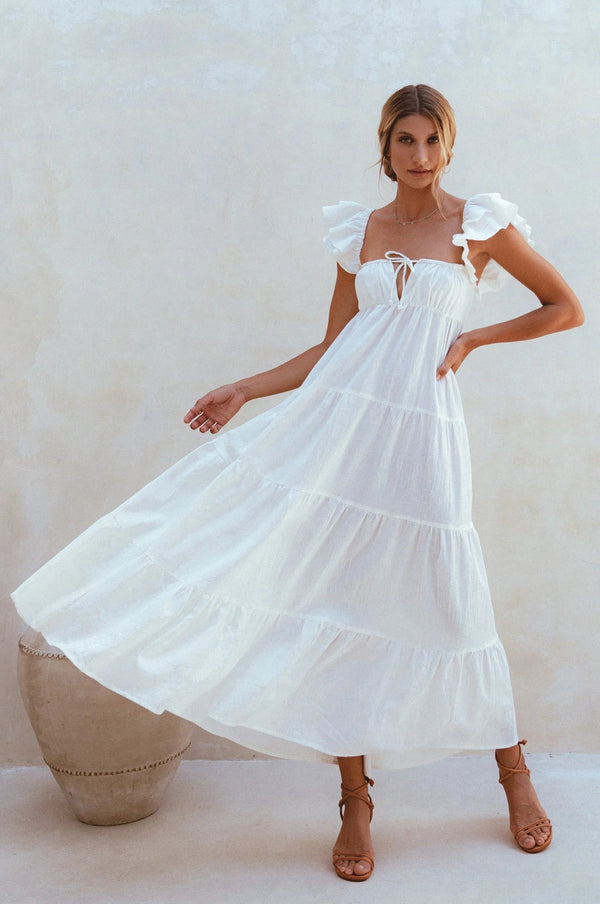 Nymph Bohemian Linen Maxi Dress - White-BALI ELF-lobo nosara