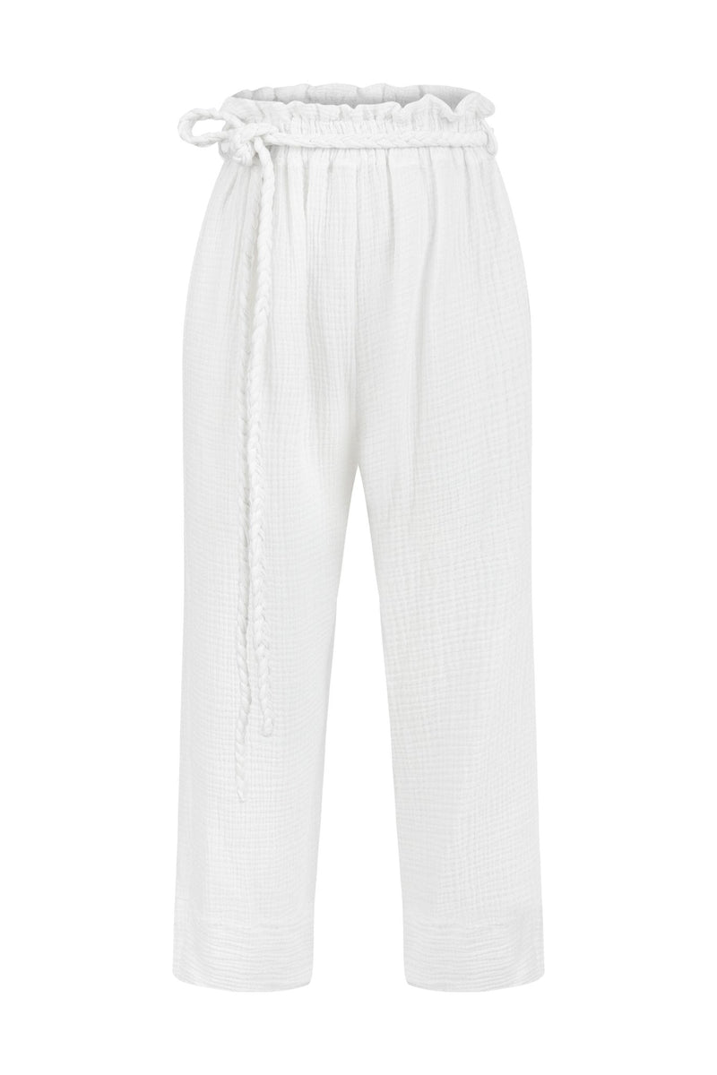 Paloma Paper Bag Pants - White-The Handloom-lobo nosara