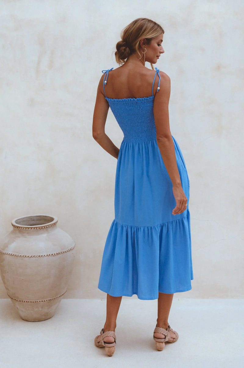 Paradiso Strappy Linen Midi Dress-ELF-lobo nosara