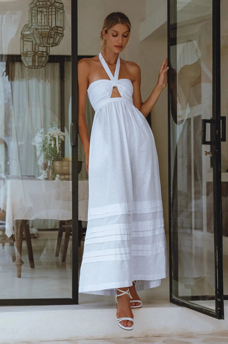 Penelope Halter Linen Maxi Dress - White-BALI ELF-lobo nosara