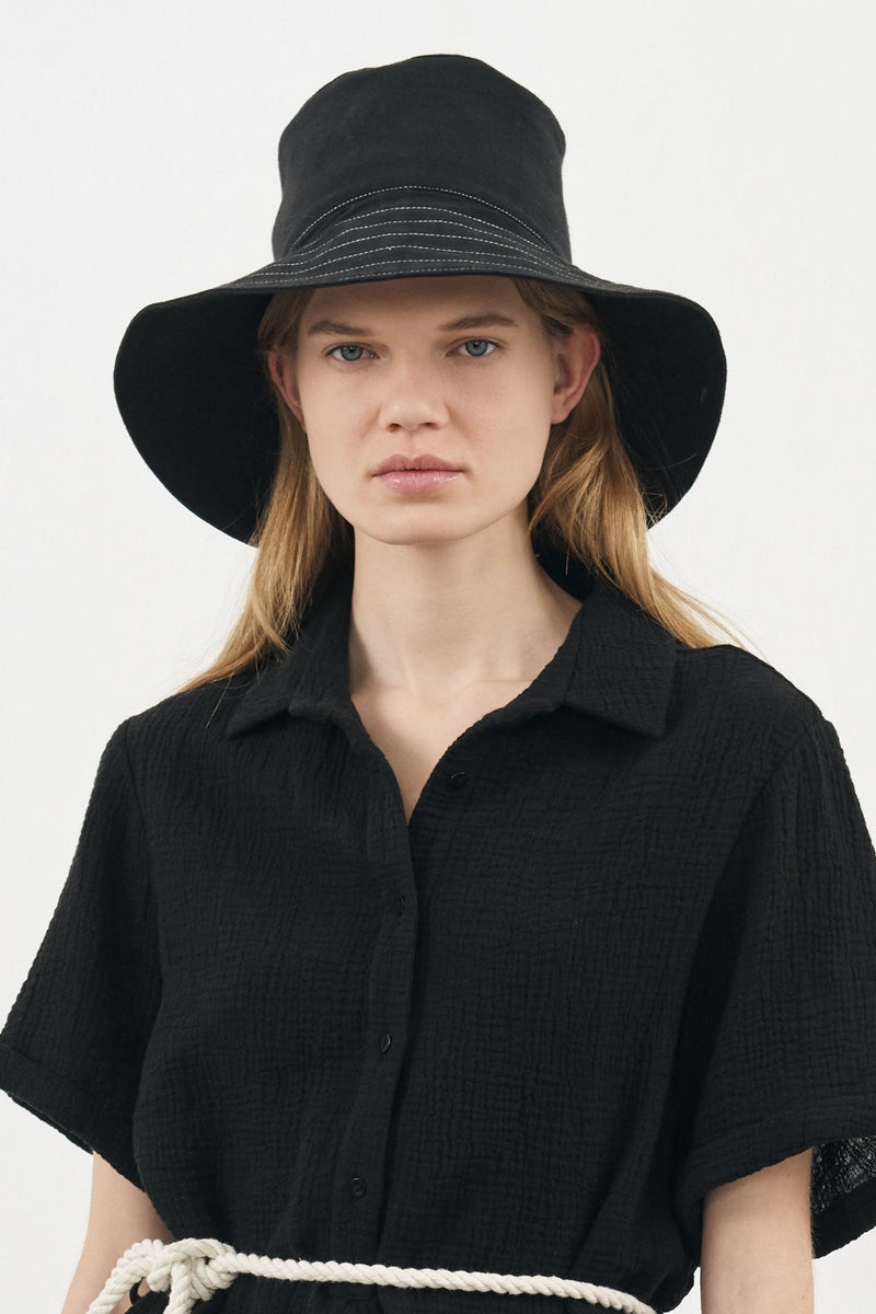 Playa Contrast Stitch Bucket Hat - Black-The Handloom-lobo nosara