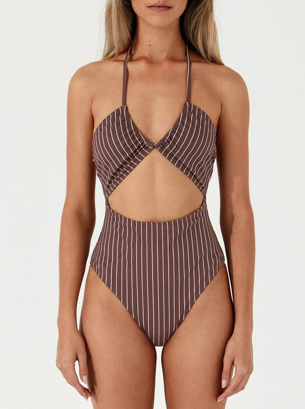 Plum Stripe Halter One Piece-Zulu & Zephyr-lobo nosara